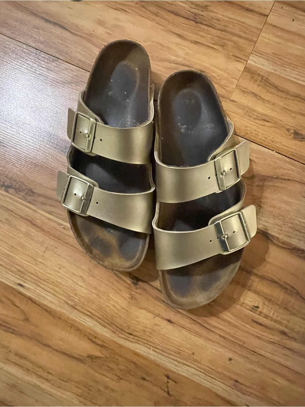 Birkenstock Triple Strap Sandals in Metallic Gold